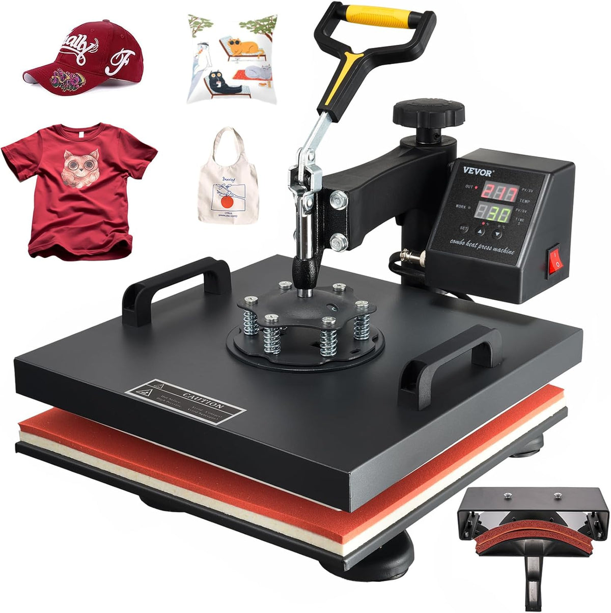 15x15 Heat Press Machine with Hat Press, 360° Swing Away Digital Tshirt Press Machine T55735