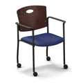 Standard Chair with Arms and Casters Espresso Wood Back Taupe Vinyl Seat Black Frame M2004