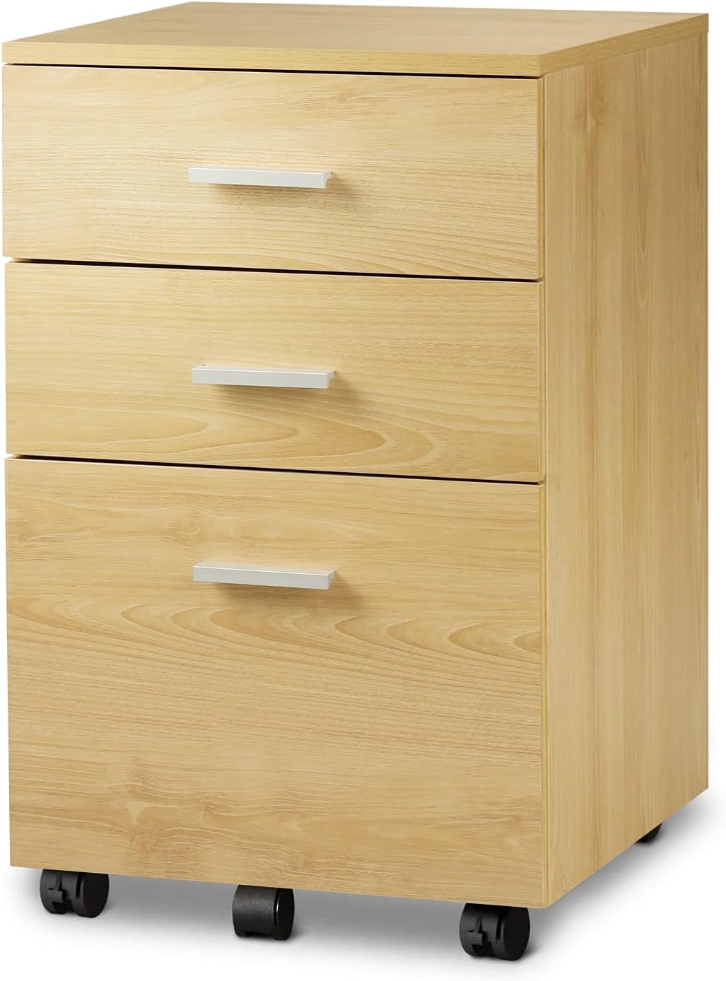Black 3 Drawer Wood Mobile File Cabinet W3008