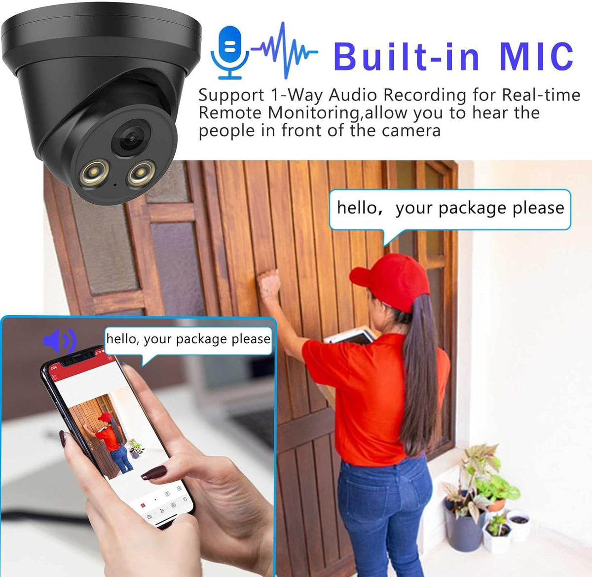 5MP Night Color Turret PoE Security IP Camera with Mic K38676