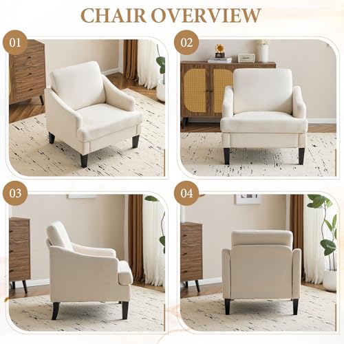 Beige Upholstered Accent Chair with Wood Legs V68895