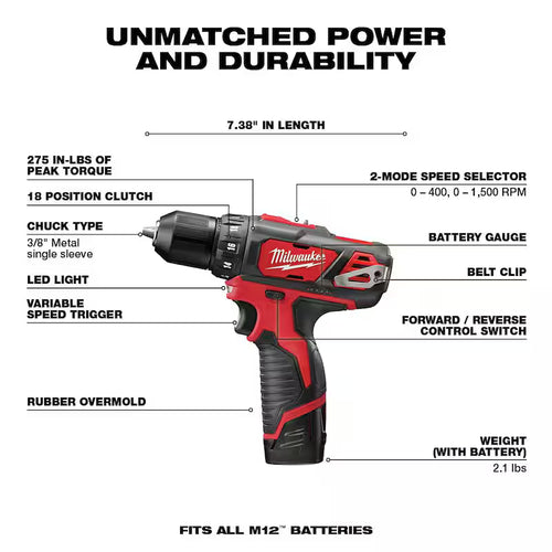 12V Lithium-Ion Cordless Drill Driver/Impact Driver Combo Kit U8826