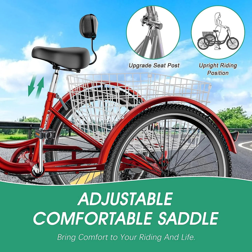 24 inch 7 Speed Adult Tricycle with Shopping Basket G480