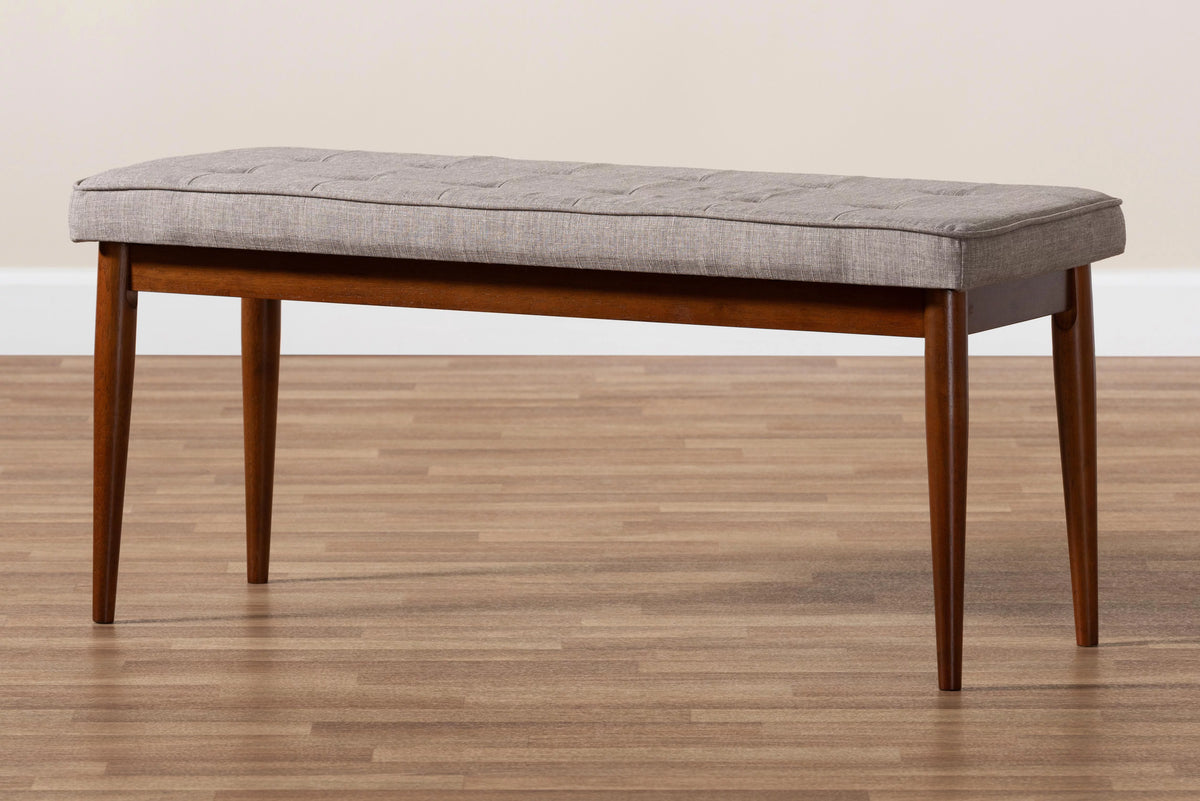 Light Grey Fabric Upholstered Oak Wood Dining Bench W55065