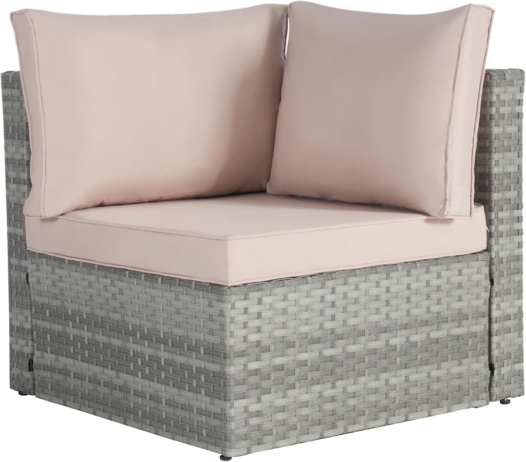 Beige 7 Piece PE Rattan Wicker Patio Conversation Set with Coffee Table A704915