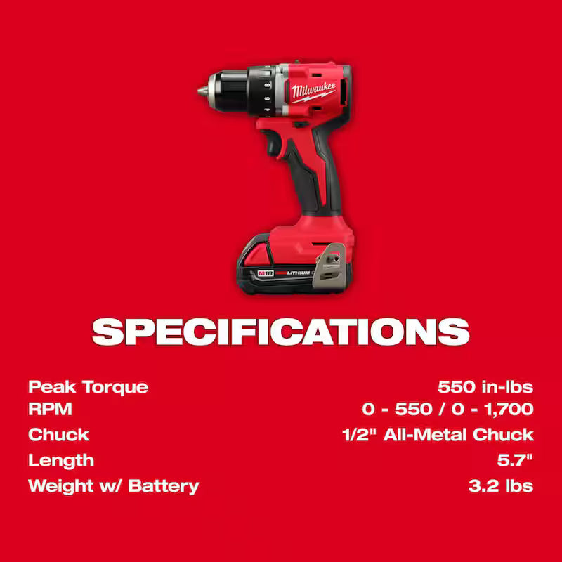 18-Volt Brushless Cordless Compact Drill/Driver Combo Kit with Titanium Drill Bit Set U30163