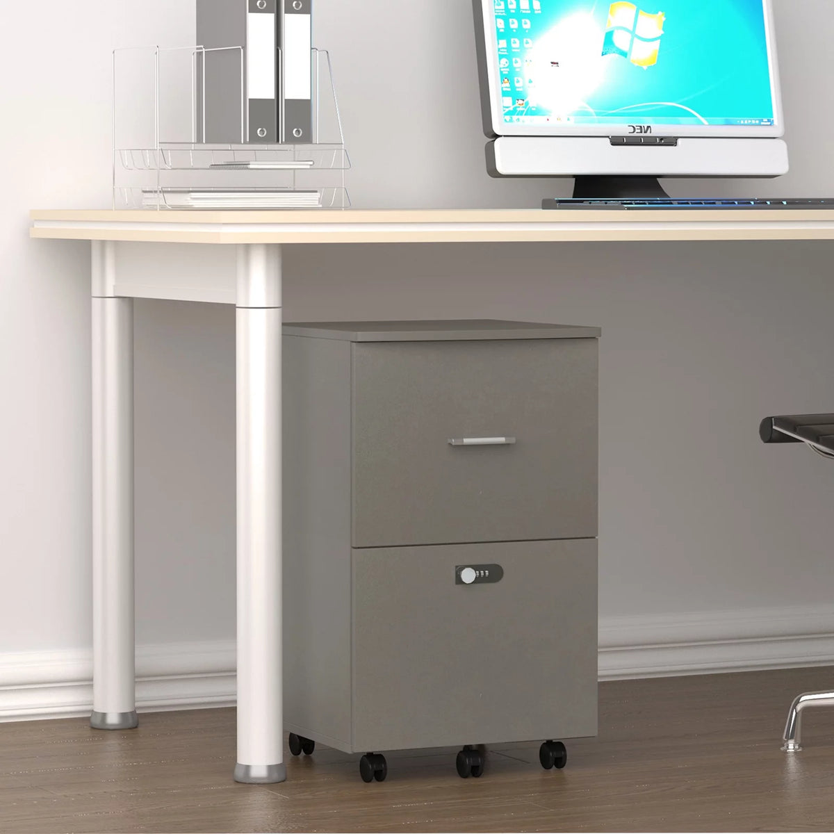White Gray 2 Drawer Rolling File Cabinet Q3865