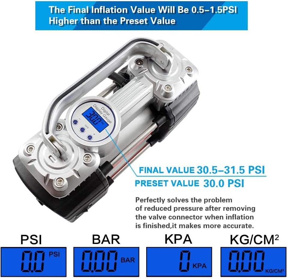 150Psi 12V Dual Cylinders Air Compressor Pump with Tire Repair Kit T8340