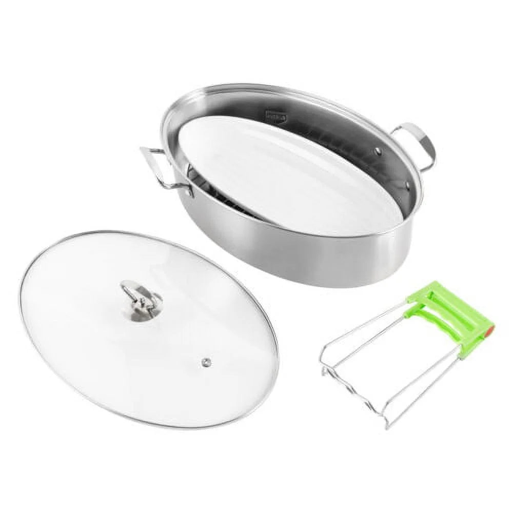 Stainless Steel Fish Steamer Pot with Glass Lid J926827