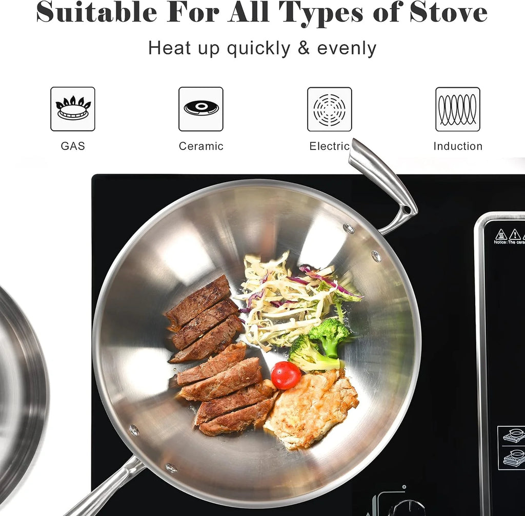 12.6 Inch Stainless Steel Wok Pan with Lid X176645