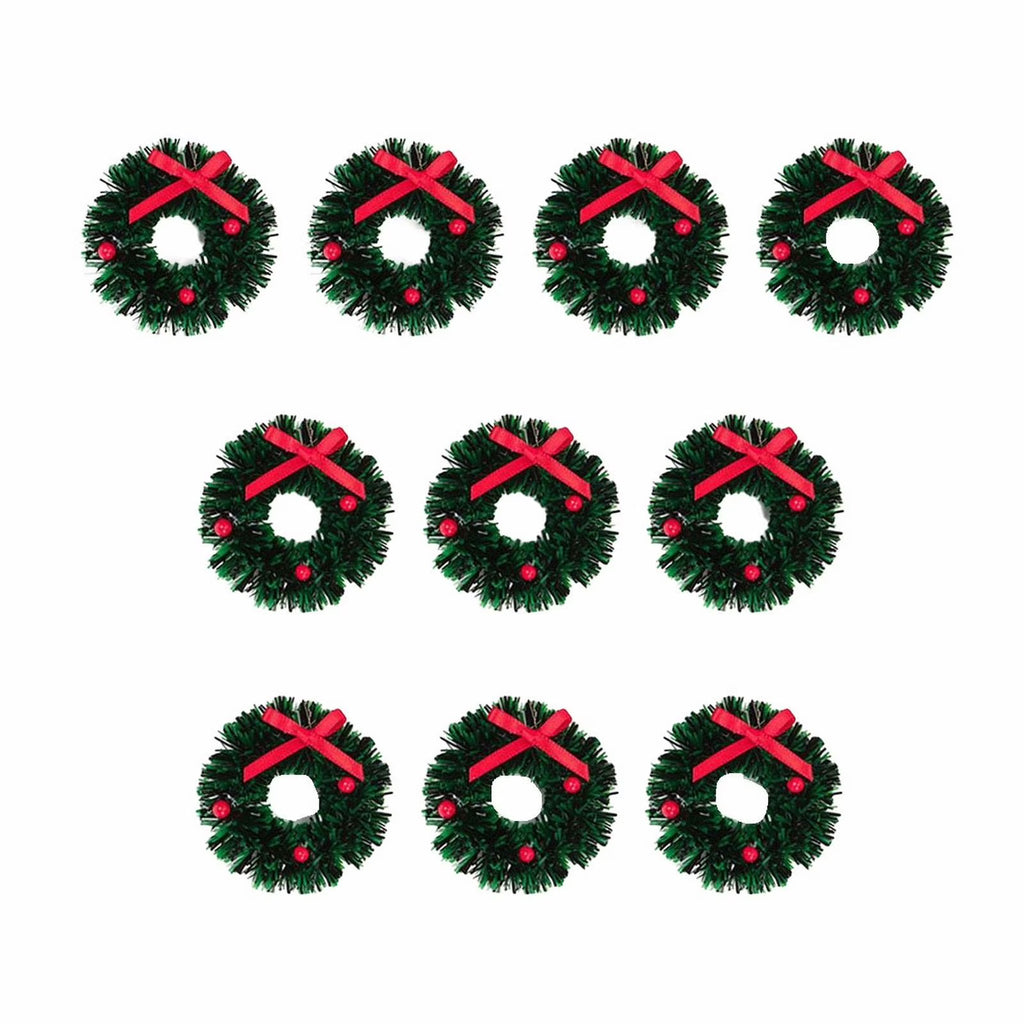 10Pcs Mini Wreaths Green Dollhouse Decorations U897