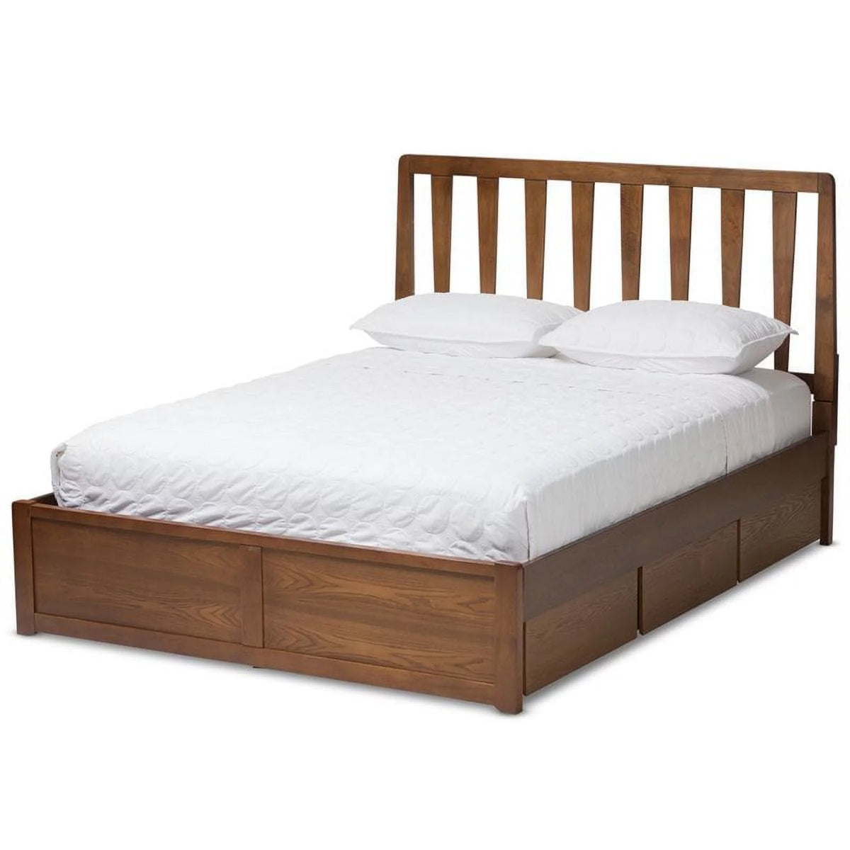 Contemporary Modern Wood Storage Platform Bed King Walnut Brown C414104