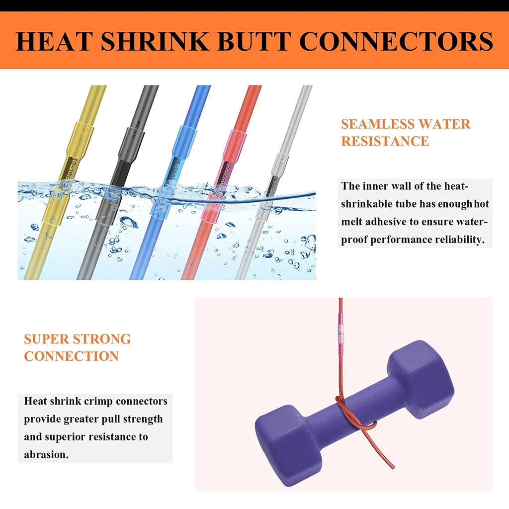 165 Pcs Insulated Waterproof Heat Shrink Butt Connectors Kit H995