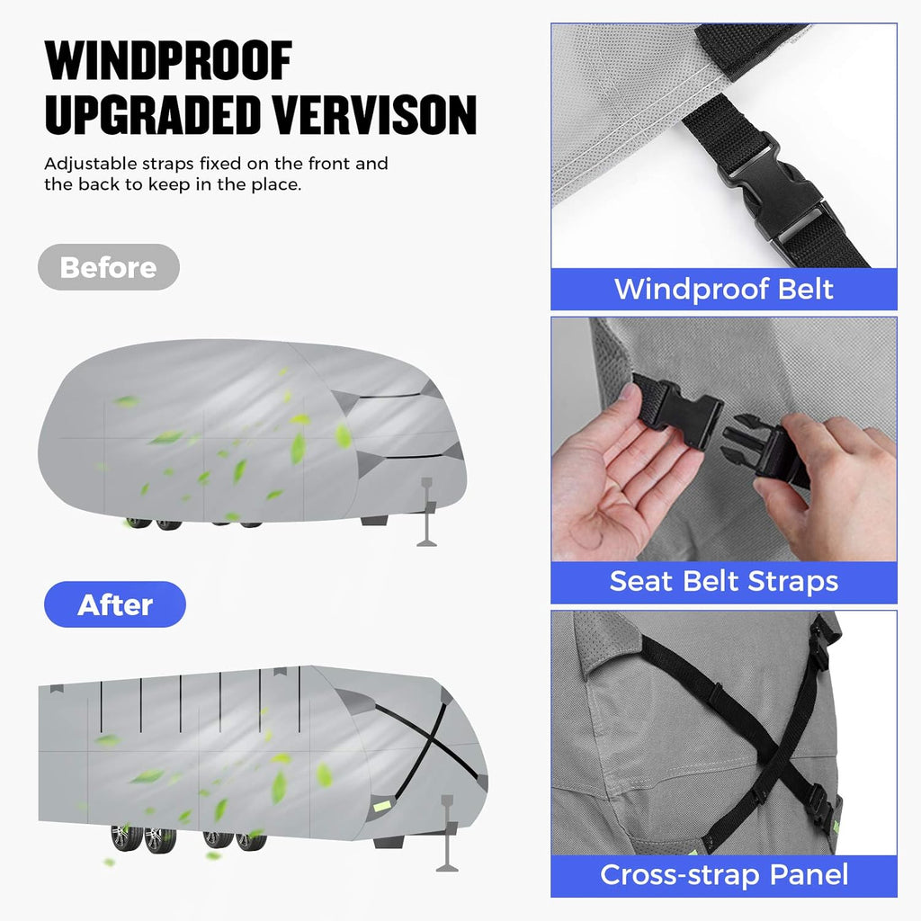 Gray Waterproof 4 Layers RV Cover with Jack Cover & Patch Kit X8175