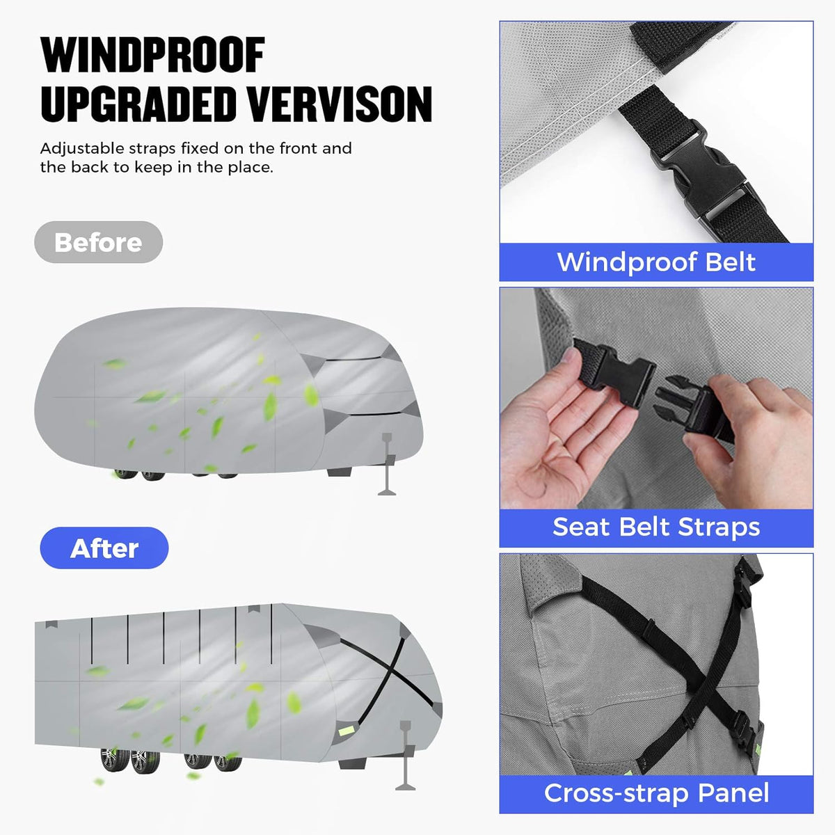 Gray Waterproof 4 Layers RV Cover with Jack Cover & Patch Kit X8175