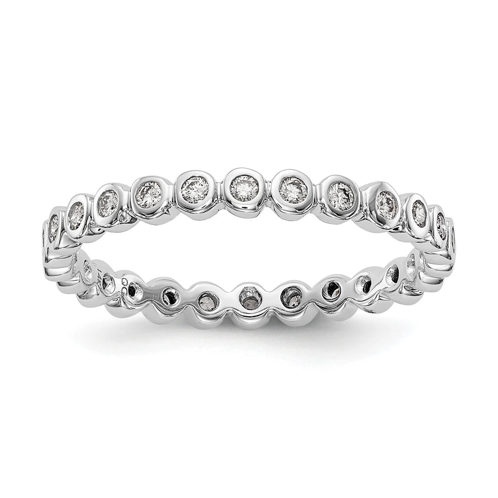 14k White Gold Bezel Set Diamond Eternity Wedding Band Ring Size 7.5 N325