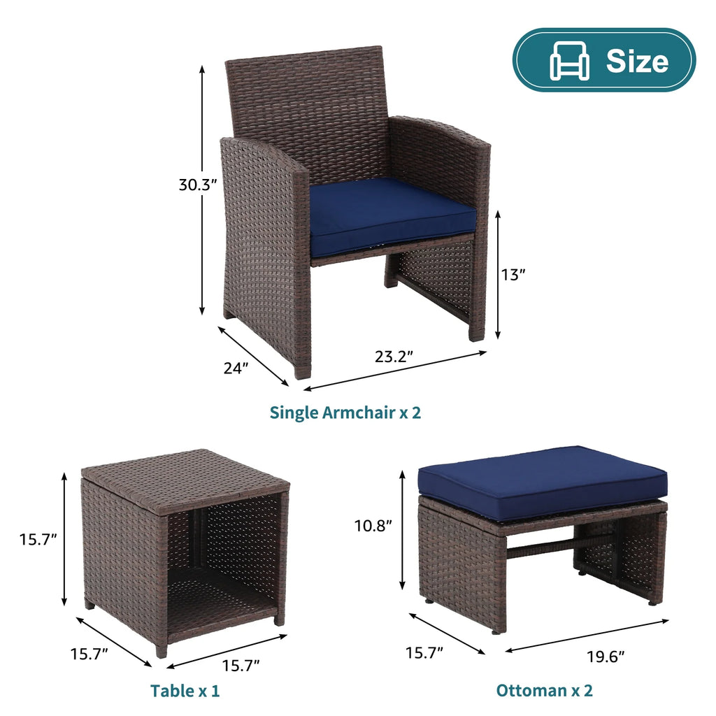 5 Pcs Wicker Patio Conversation Set with Cushions X574989