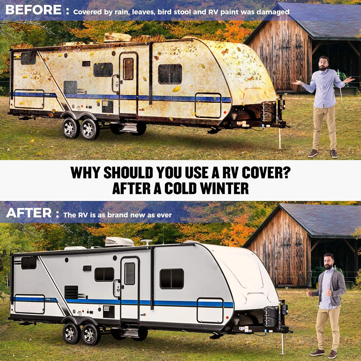 Gray Waterproof 4 Layers RV Cover with Jack Cover & Patch Kit X8175