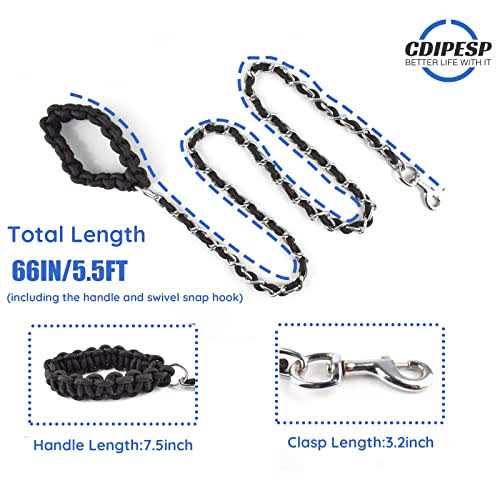 Chew Proof 5.5ft Heavy Duty Dog Leash Metal Chain Lead with Soft Rope Handle A3771