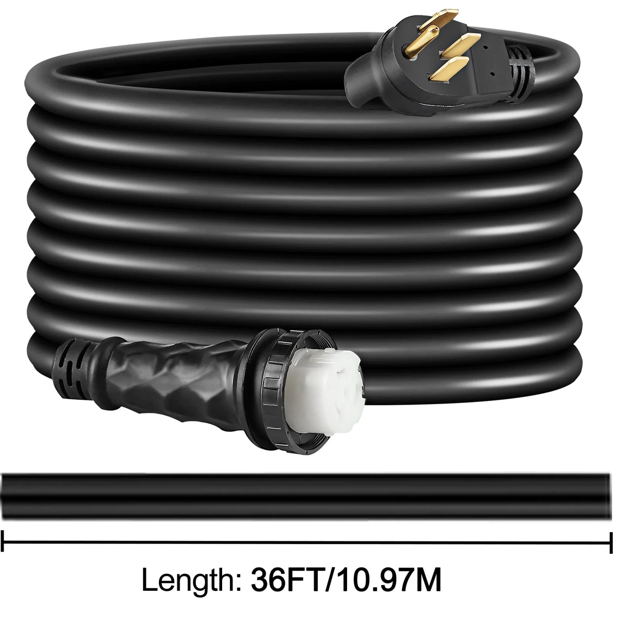 RV Shore Power Extension Cord 50A 36ft 125/250V STW 6AWG/3C+8AWG/1C NEMA SS2-50R Twist Lock Plug NEMA 14-50P E114