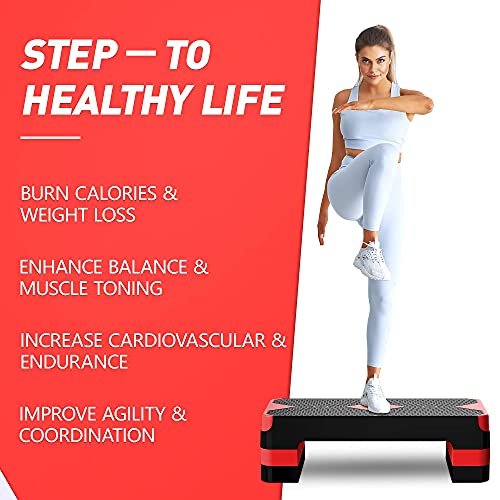 Adjustable Aerobic Step Platform, 26.5" Step Deck with 4” 6” 8” Risers E793
