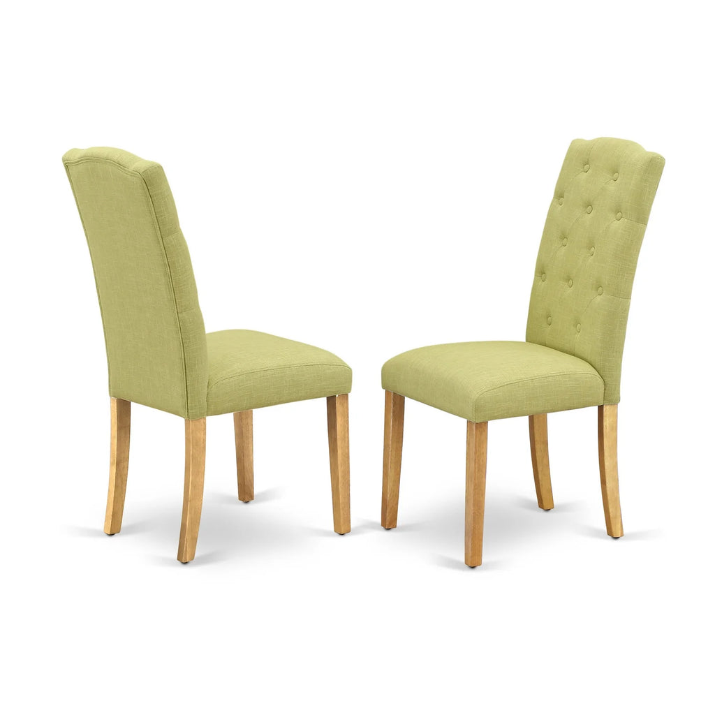 5Pc Dining Set with Drop Leaves and Four Parson Chairs, Lime Green Fabric, Oak Finish Y504936