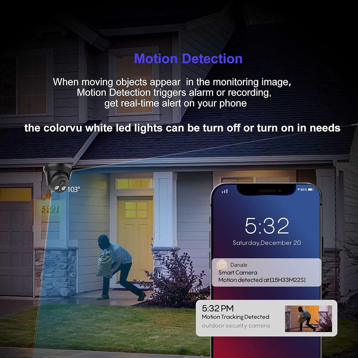 5MP Night Color Turret PoE Security IP Camera with Mic K38676