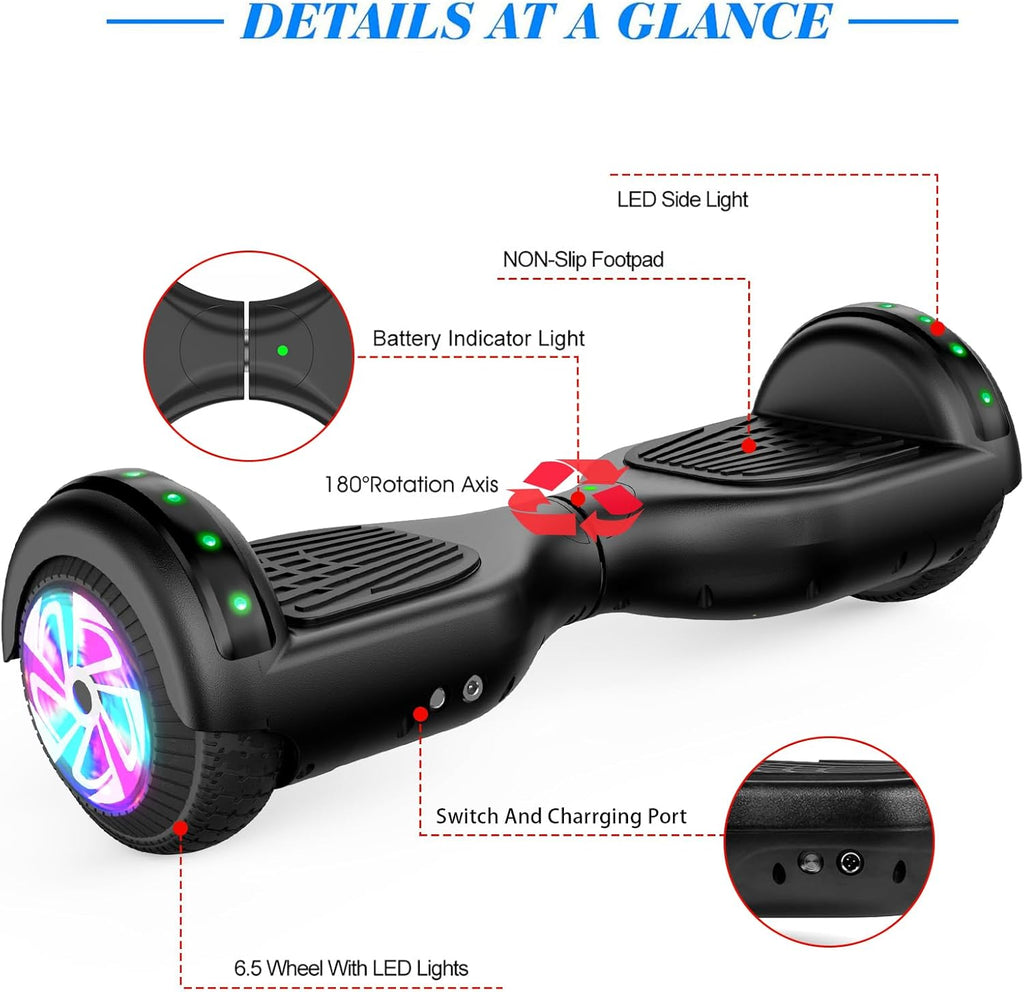 6.5 Inch Self Balancing Hoverboard with Bluetooth and LED Lights D928