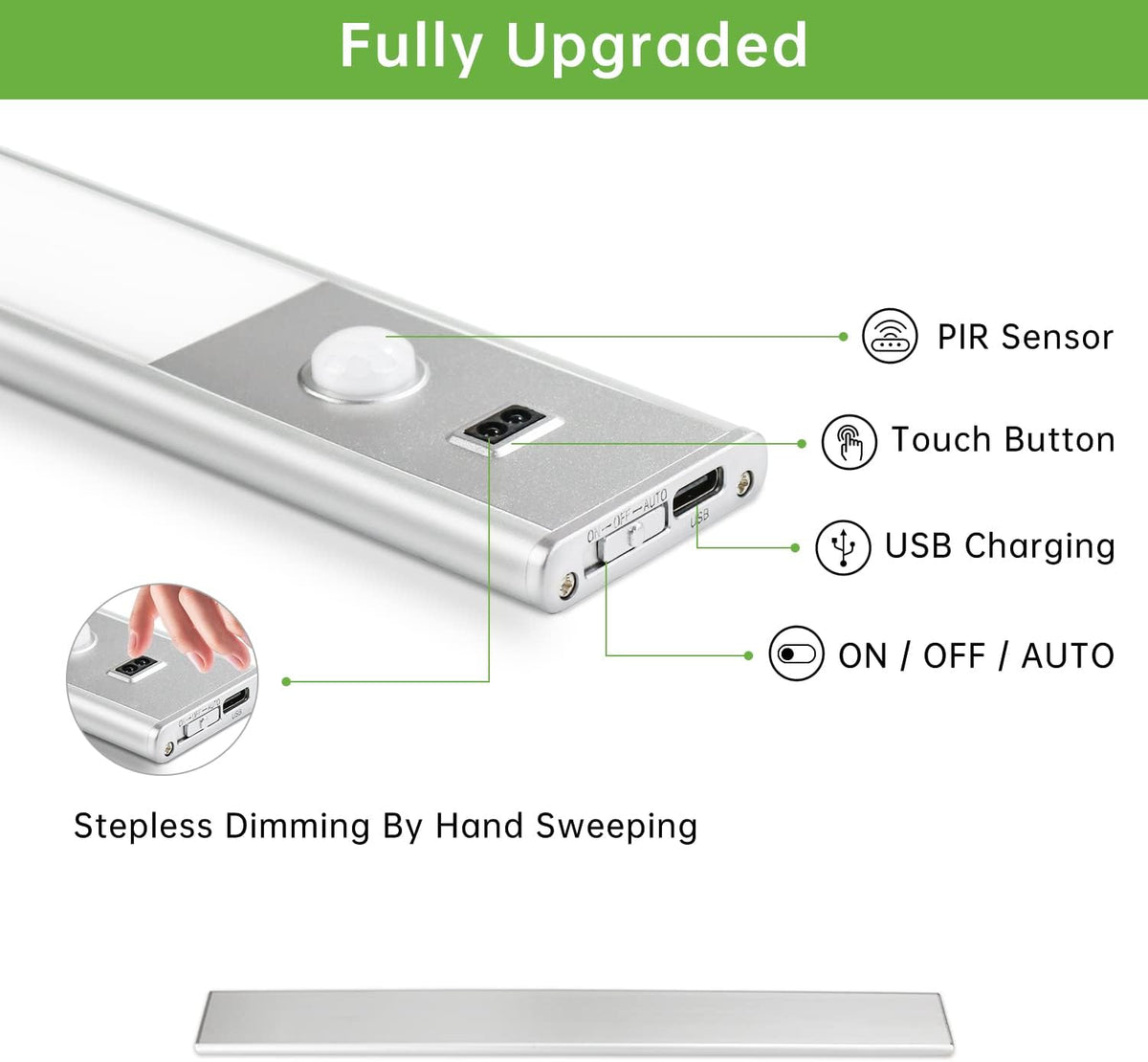 Under Cabinet Lights, 63 LEDs Motion Sensor Dimmable Wireless Rechargeable 230lm Cold White 6500K Pack of 2 C879274