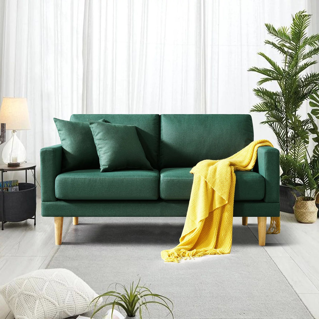 Dark Green Loveseat Sofa with Throw Pillow I6350