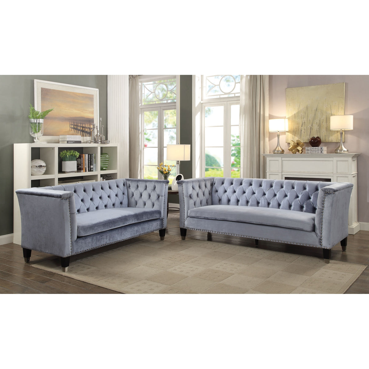 Blue-Gray Velvet Sofa E18602