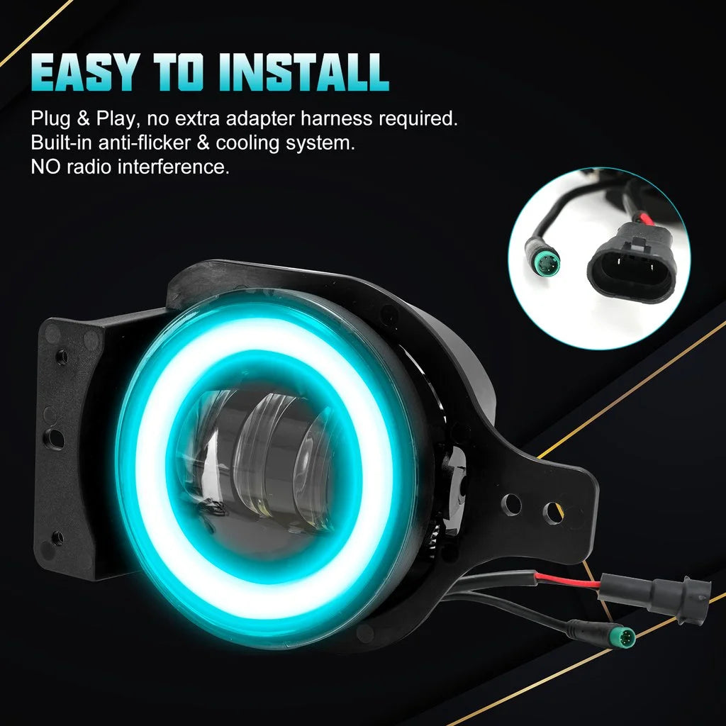RGBW Series 9" 3D LED Lens Halo Headlights with 4" Fog Lights Combos W63397