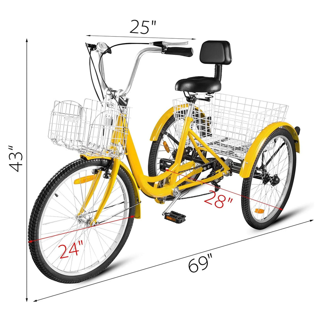 24 Adult Tricycle 7-Speed Three Wheel Bike with Basket D437