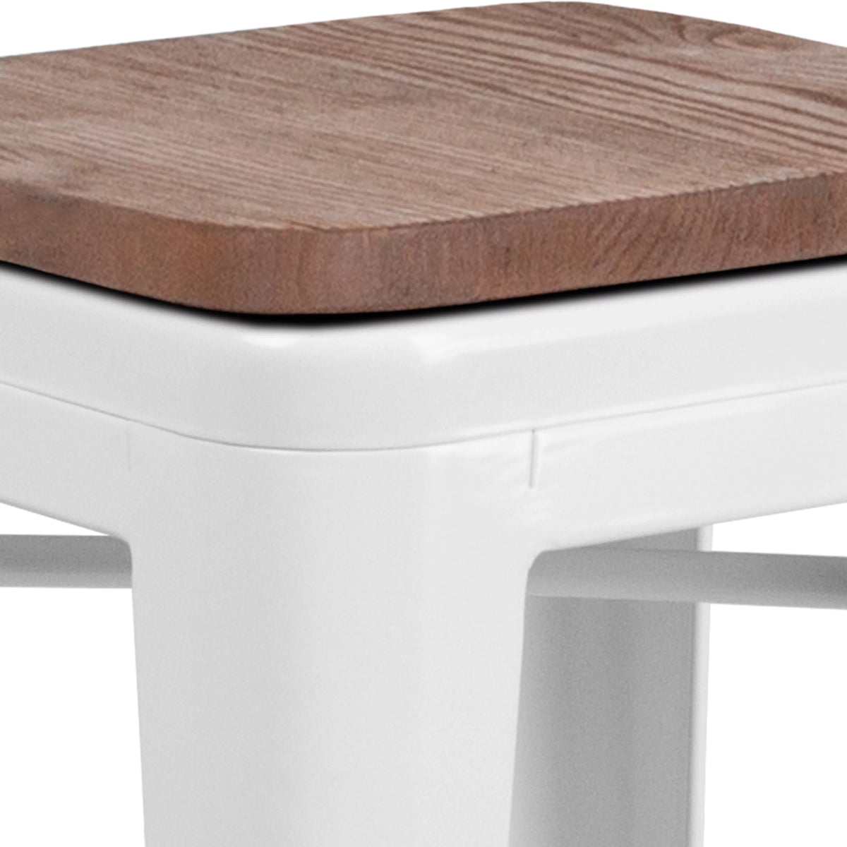 White Metal Counter Height Dining Stool with Wooden Seat O59655