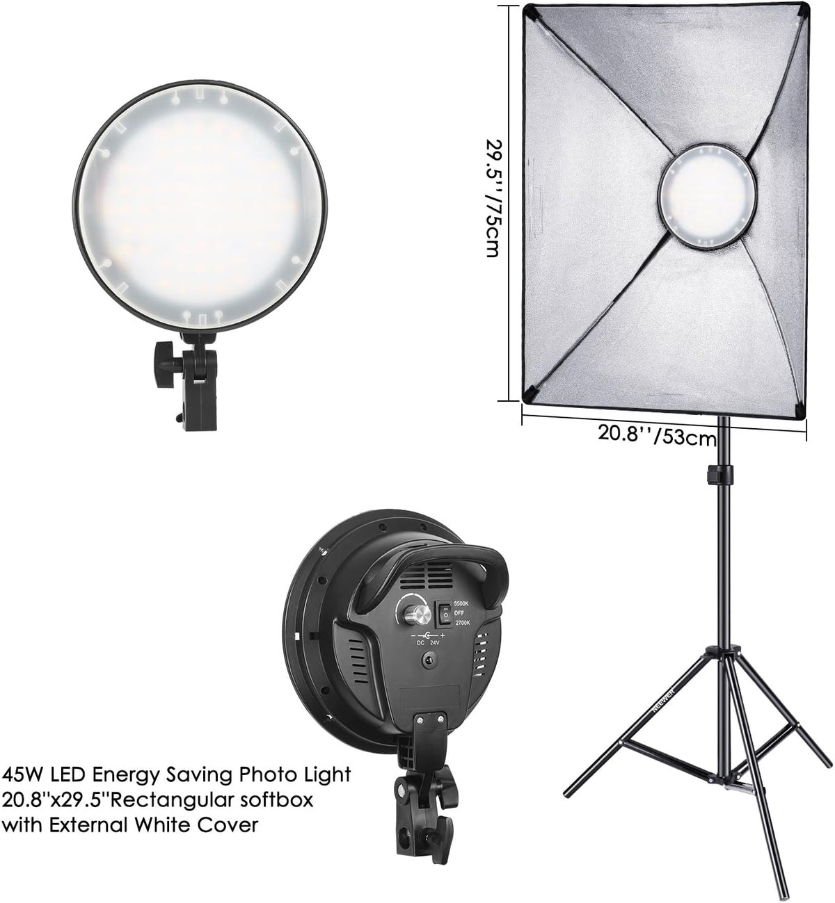 Bi-color Dimmable LED Softbox Lighting Kit with Light Stand B658