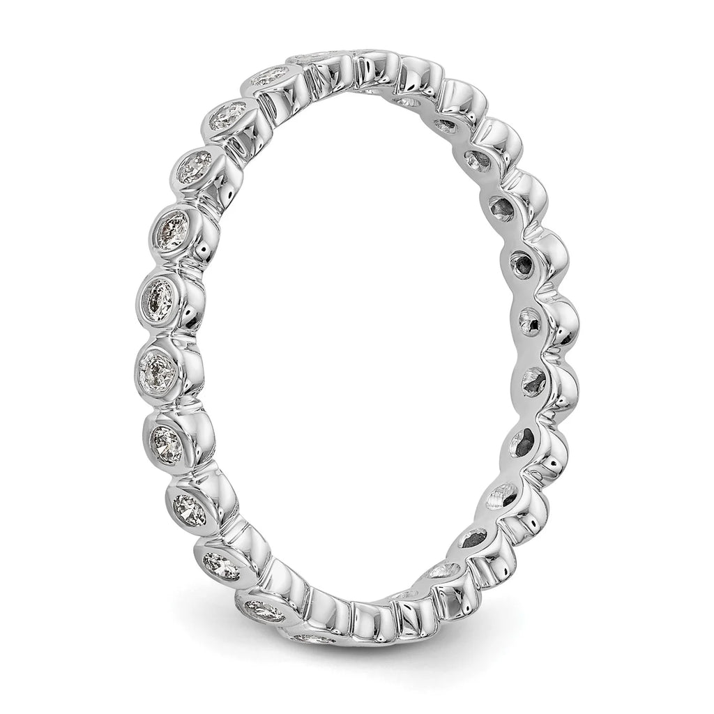 14k White Gold Bezel Set Diamond Eternity Wedding Band Ring Size 7.5 N325