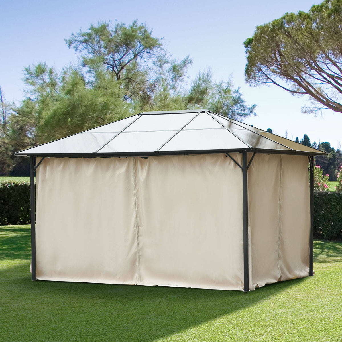 Beige 4 Panel Gazebo Sidewall Set with Hooks and C-Rings Y370638