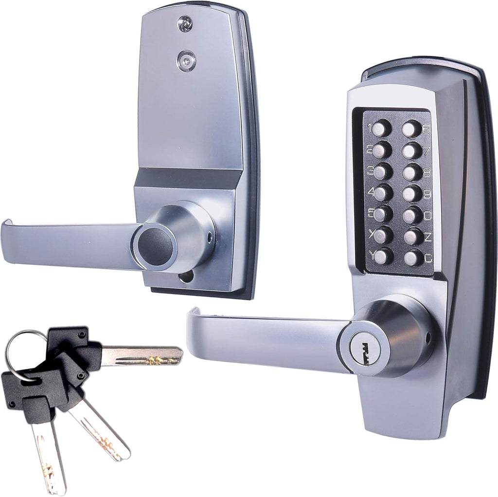 MX600 Mechanical Push Button Lever Lock, 60mm Backset Latch, 13 Digit Keypad, Satin Chrome G347769