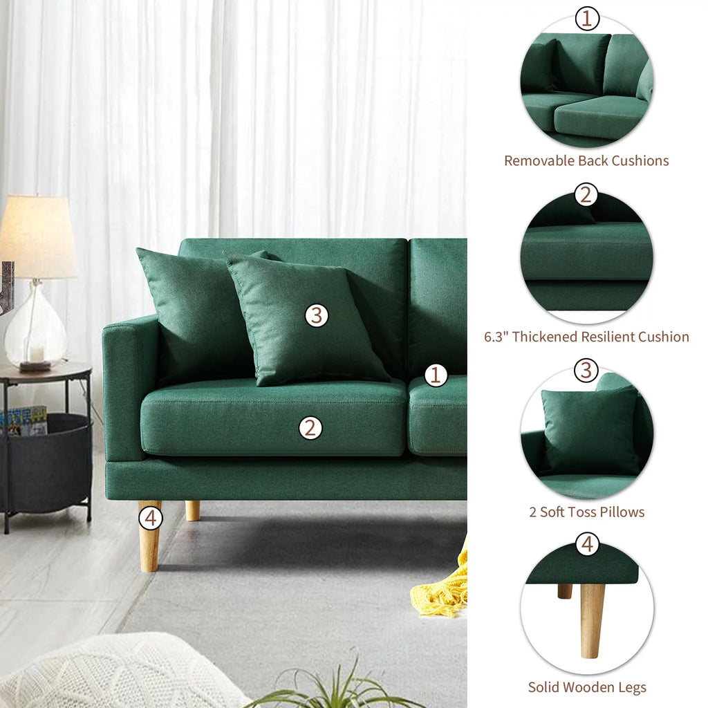 Dark Green Loveseat Sofa with Throw Pillow I6350