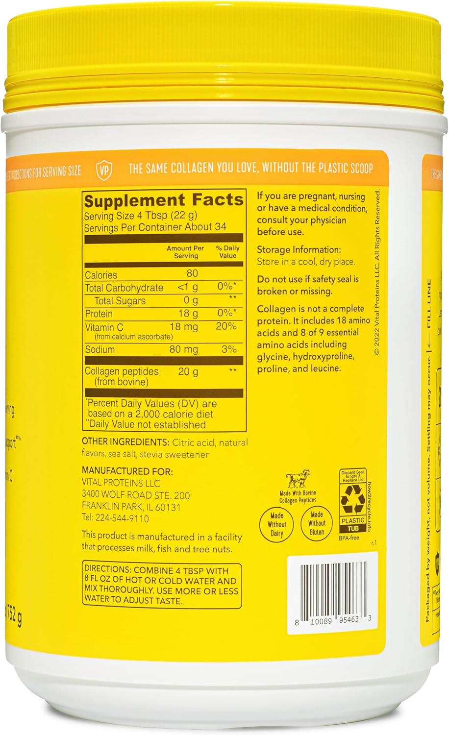 Lemon Collagen Peptides Powder 26.5 Ounce G6225