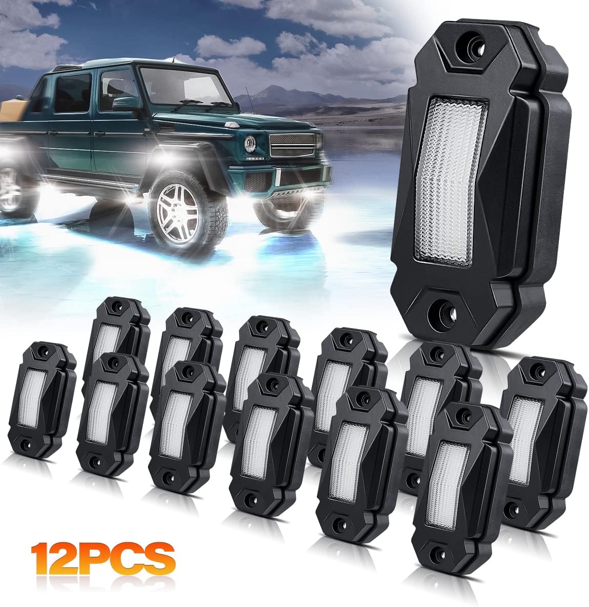 White 20Pods LED Rock Lights for Truck Boat Exterior K664571