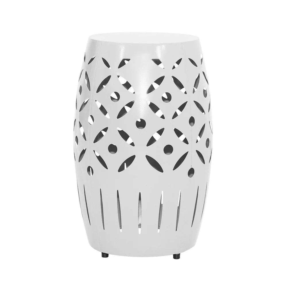 White Geometric Cut Iron Side Table J57018