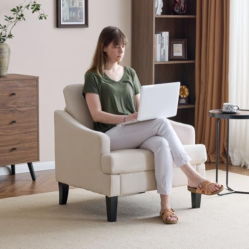 Beige Upholstered Accent Chair with Wood Legs V68895