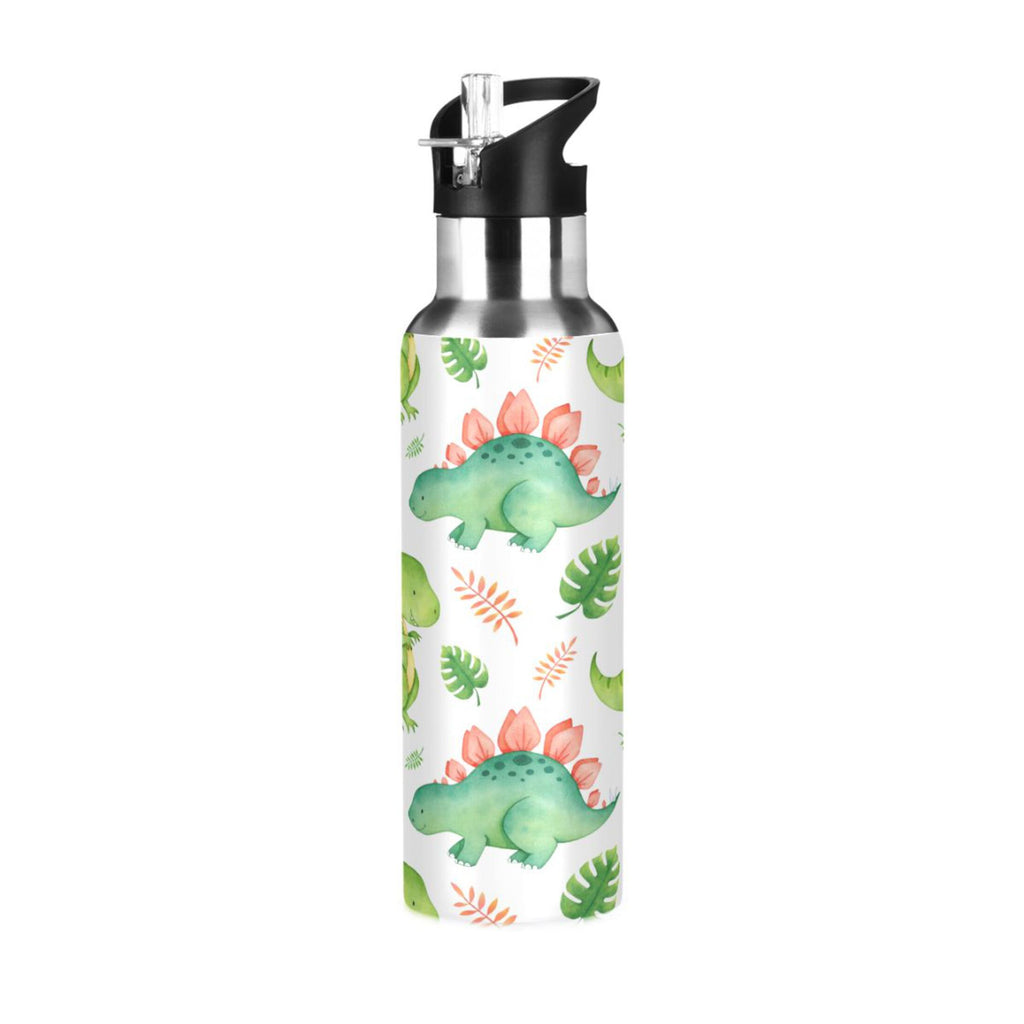 Green Dinosaur Stainless Steel Insulated Water Bottle with Straw Lid Z4659