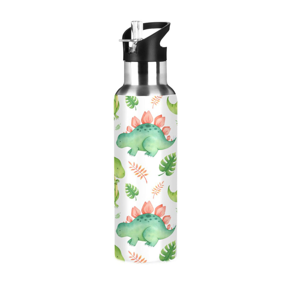 Green Dinosaur Stainless Steel Insulated Water Bottle with Straw Lid Z4659