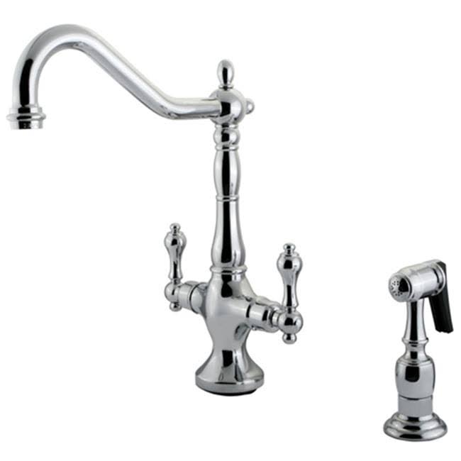 Chrome Double Handle Kitchen Faucet with Brass Sprayer S739
