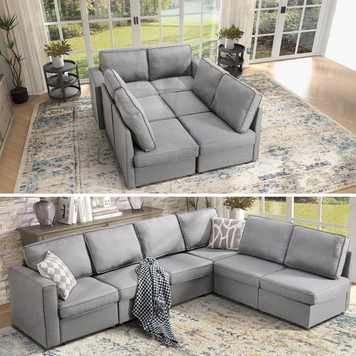 Light Grey U-Shaped Sectional Sofa with Storage and Reversible Chaises D2663
