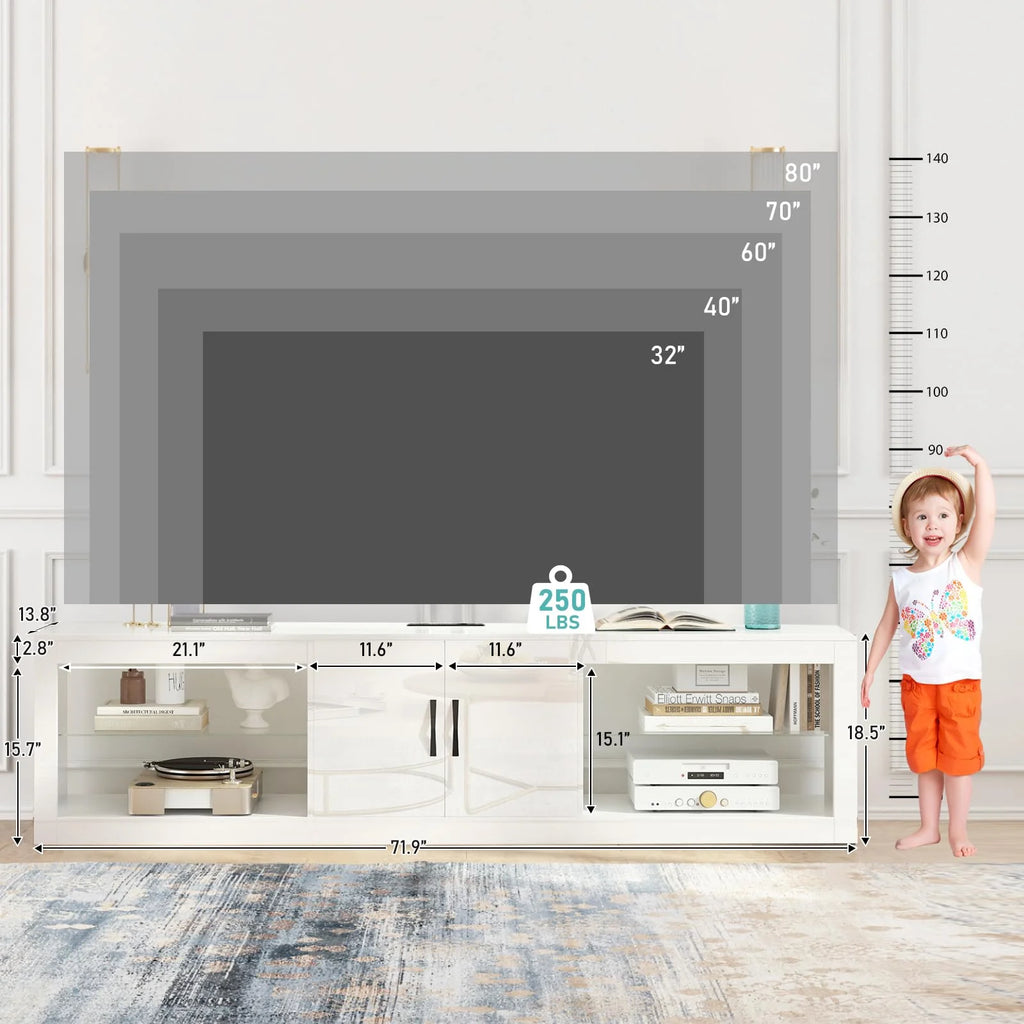 White LED TV Stand with Power Outlet & USB Ports D39506