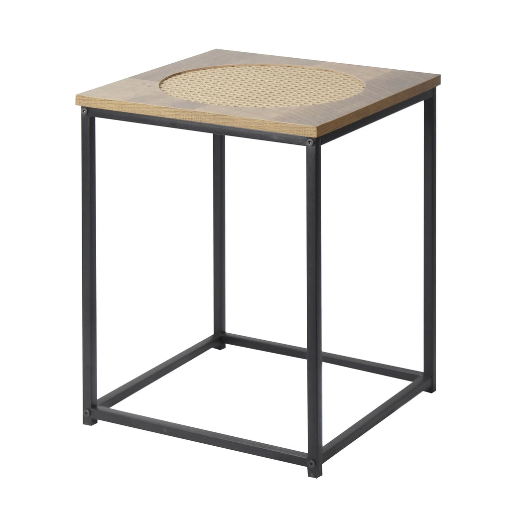 19" Wood Industrial Side Table with Metal Frame Stand E46491