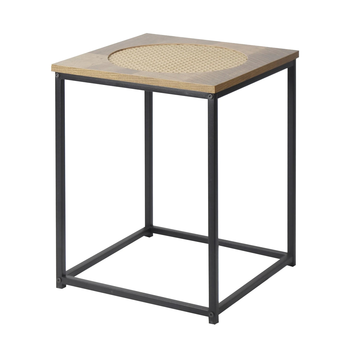 19" Wood Industrial Side Table with Metal Frame Stand E46491